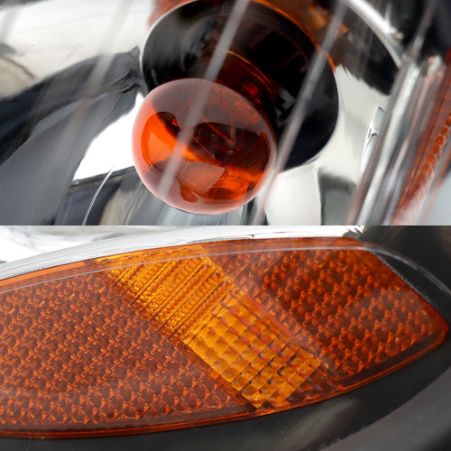 Headlights Assembly Fit For 2004-2017 Freightliner Columbia, Chrome Housing And Amber Reflector Headlamps (Black)