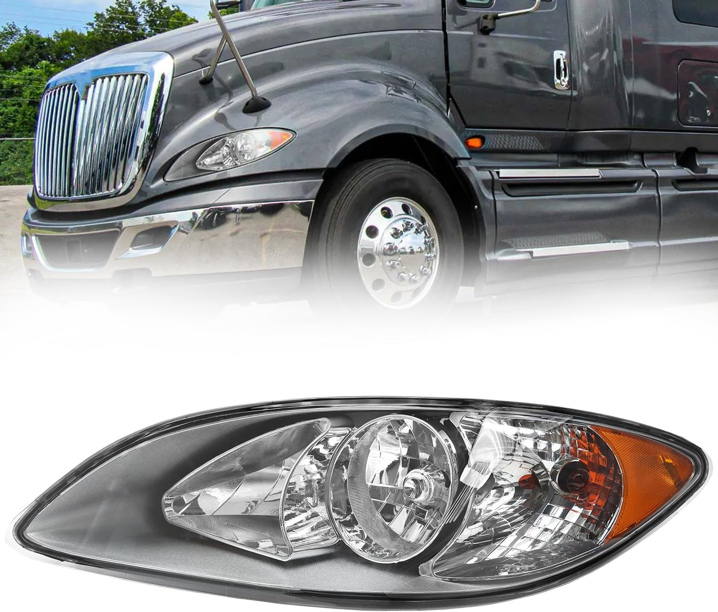 Headlights Assembly Fit for 2008-2016 International ProStar,Halogen Headlamps Assembly, Driver and Passenger Side(Chrome Left Right)
