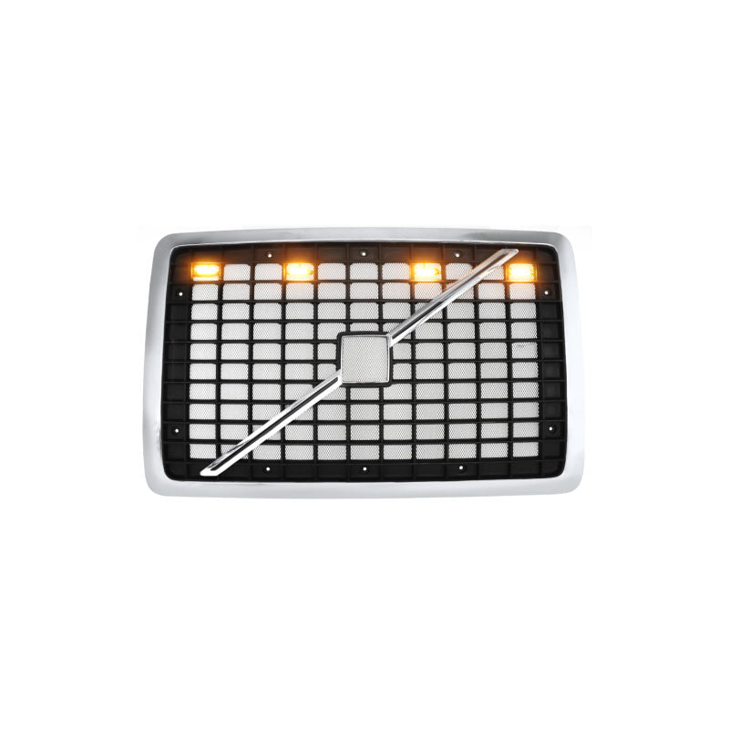 Front Hood Radiator Grille Grill Fit for 2004-2017 Volvo VNL Semi Trucks with Bug Screen and Light Strip (TR003)