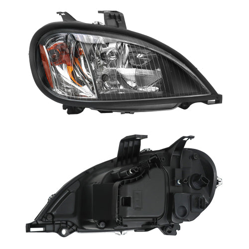 Headlights Assembly Fit For 2004-2017 Freightliner Columbia, Chrome Housing And Amber Reflector Headlamps (Black)