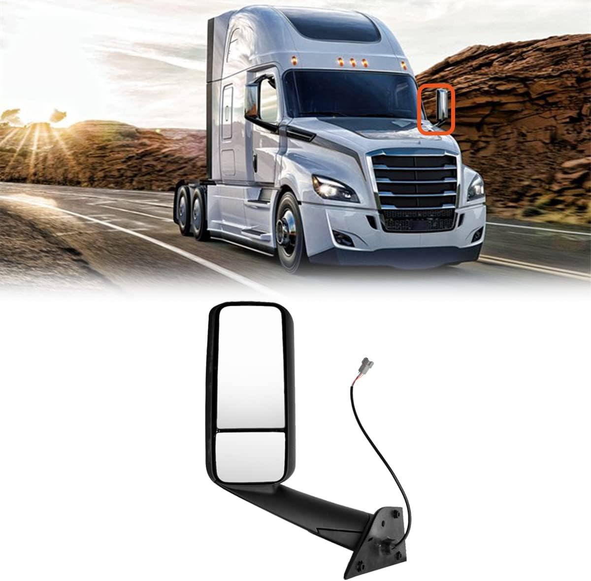 Chrome Door Mirror Assembly for Freightliner Cascadia, Driver Side Heated and Motorized Door Mirror Fit for 2018-2020 Freightliner Cascadia