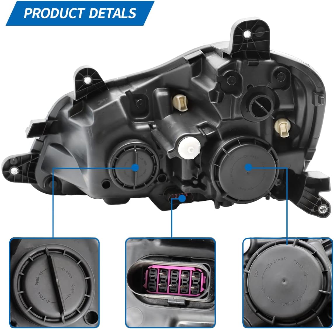 Headlight Assembly Fit for Kenworth T680 2013-2021, Halogen Headlights Headlamps W/Bulbs Chrome House Left Headlight Assembly