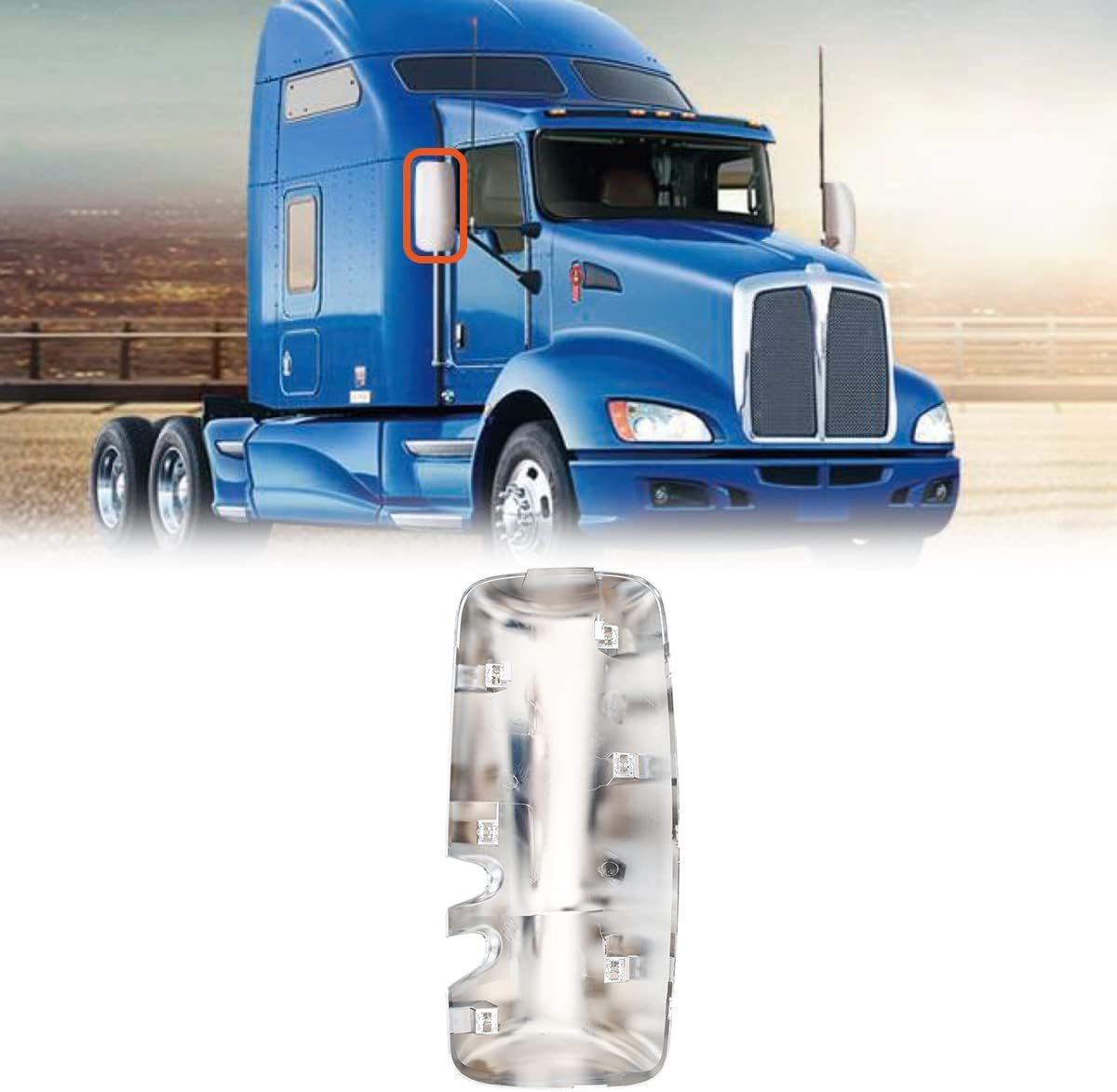 Chrome Door Mirror Cover for Kenworth T680, Side Mirror Cover Driver Right Side Fit Kenworth T680/T880 From 2013 to Onward
