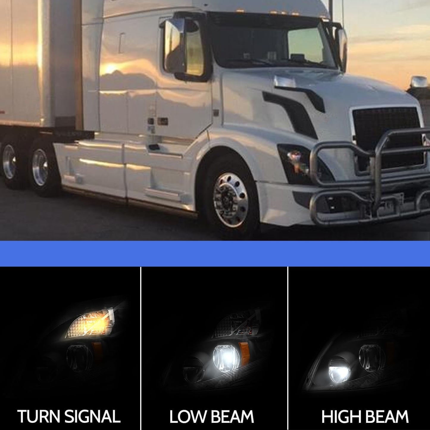 LED Headlight Assembly Compatible with Volvo VNL 2004-2014,Black Factory Style LED High/Low Beam Headlamp Passenger (Headlight Assembly)