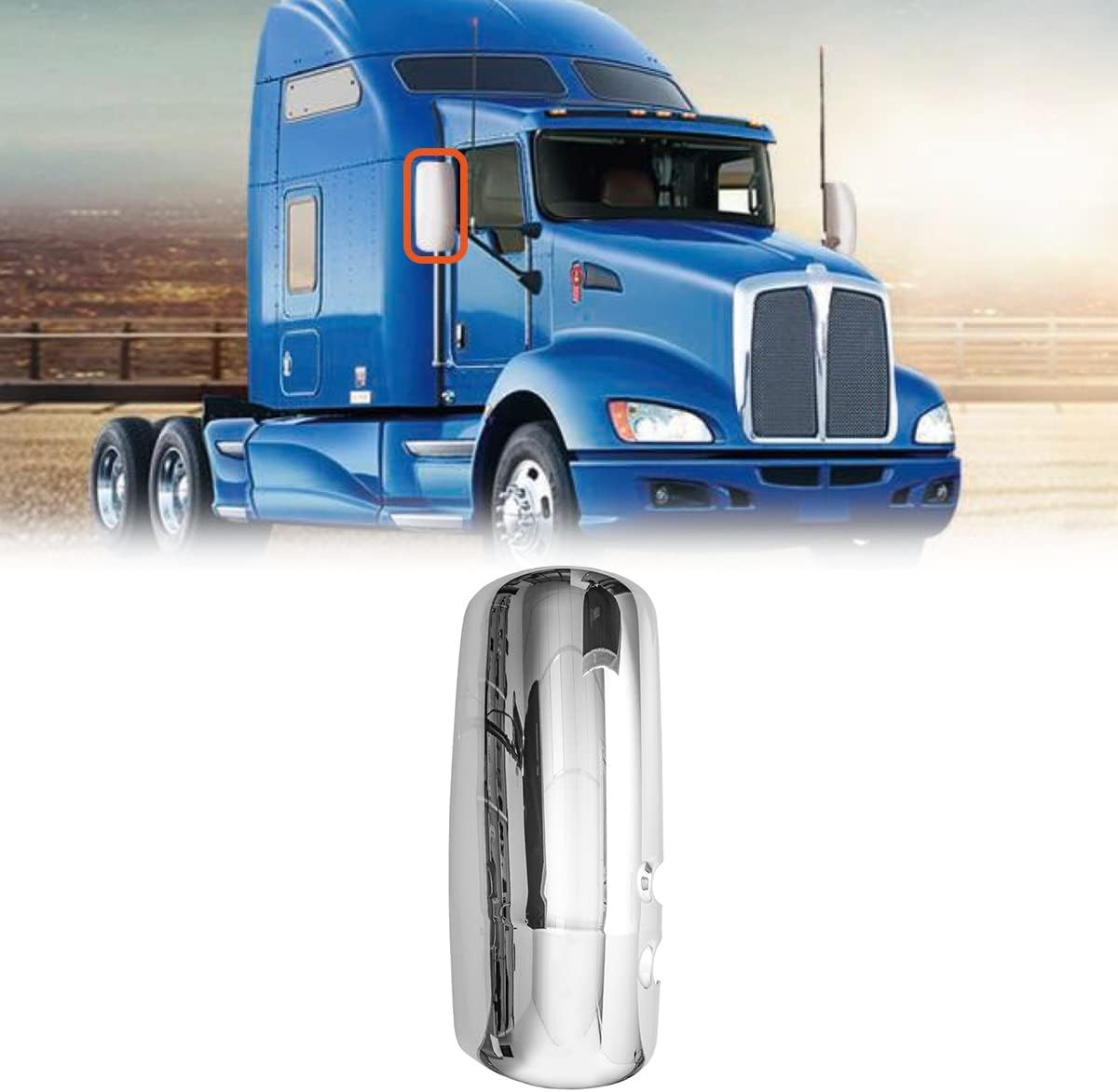 Chrome Door Mirror Cover for Kenworth T680, Side Mirror Cover Driver Left Side Fit Kenworth T680/T880 From 2013 to Onward