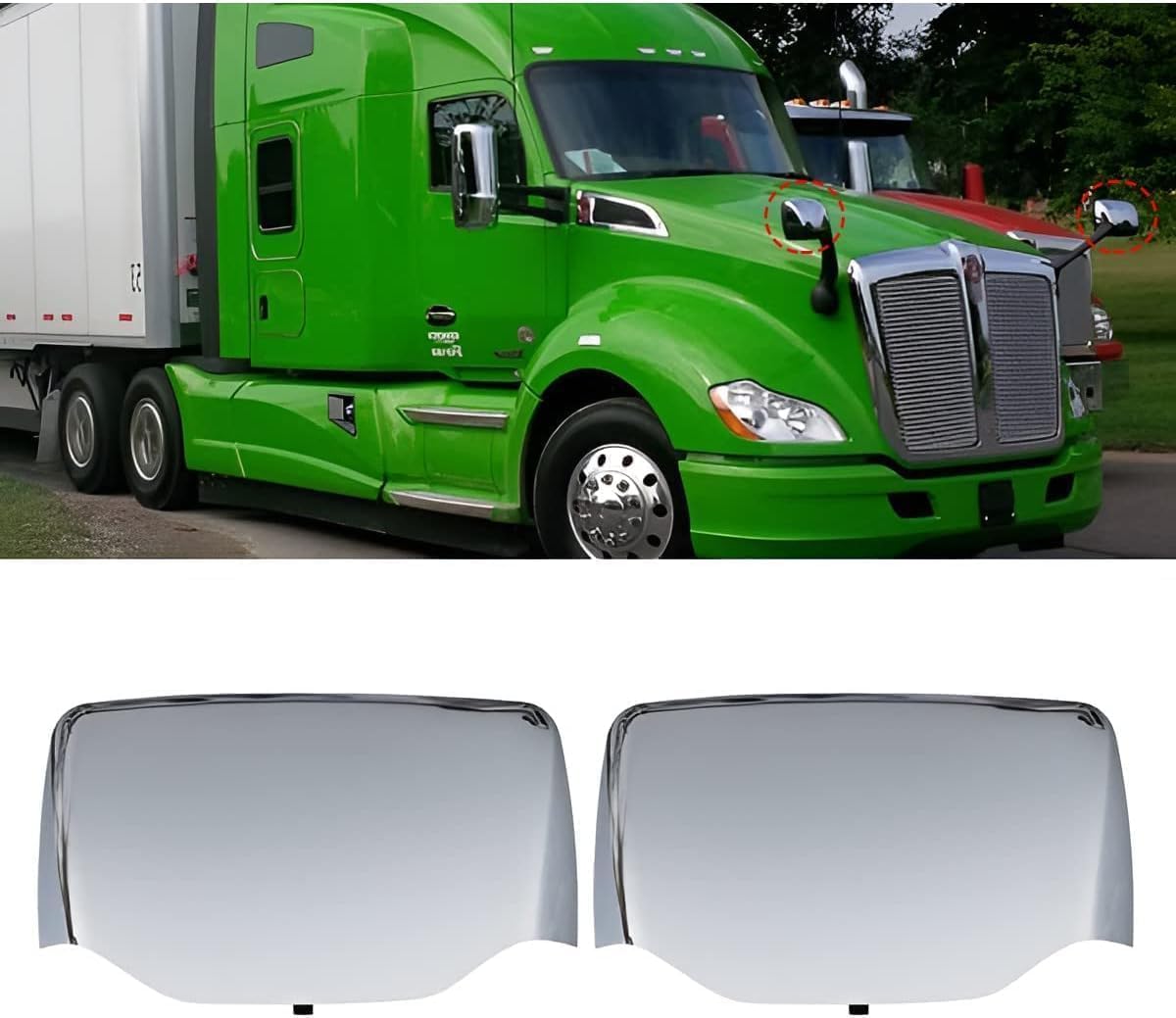 Chrome Hood Mirror Covers Fit for Kenworth T680 Peterbilt 579/587, Passenger & Driver Side Chrome Mirror Housing Replacement for Kenworth T680 Semi Trucks (A Pair)