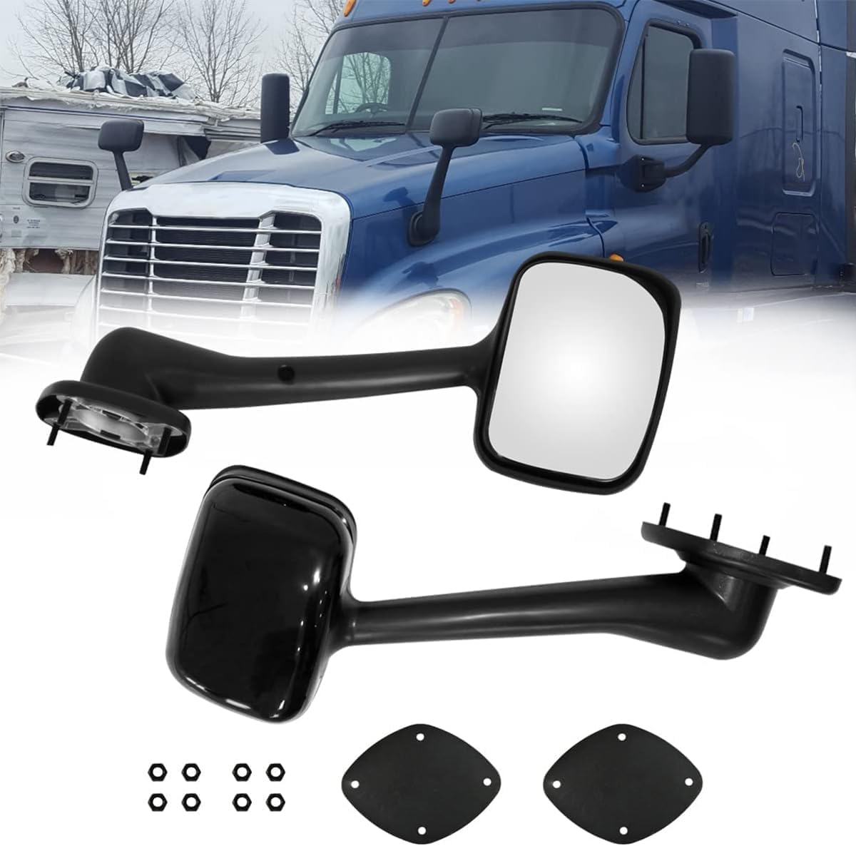 aostirmotor Pair Chrome Hood Mirrors Fit for New Freightliner Cascadia 2018-2022, Hood Mirrors Assembly with Heater turn signal Driver & Passenger Side