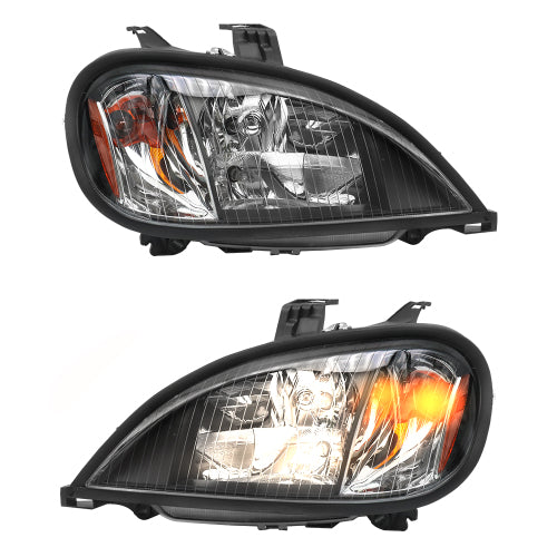 Headlights Assembly Fit For 2004-2017 Freightliner Columbia, Chrome Housing And Amber Reflector Headlamps (Black)