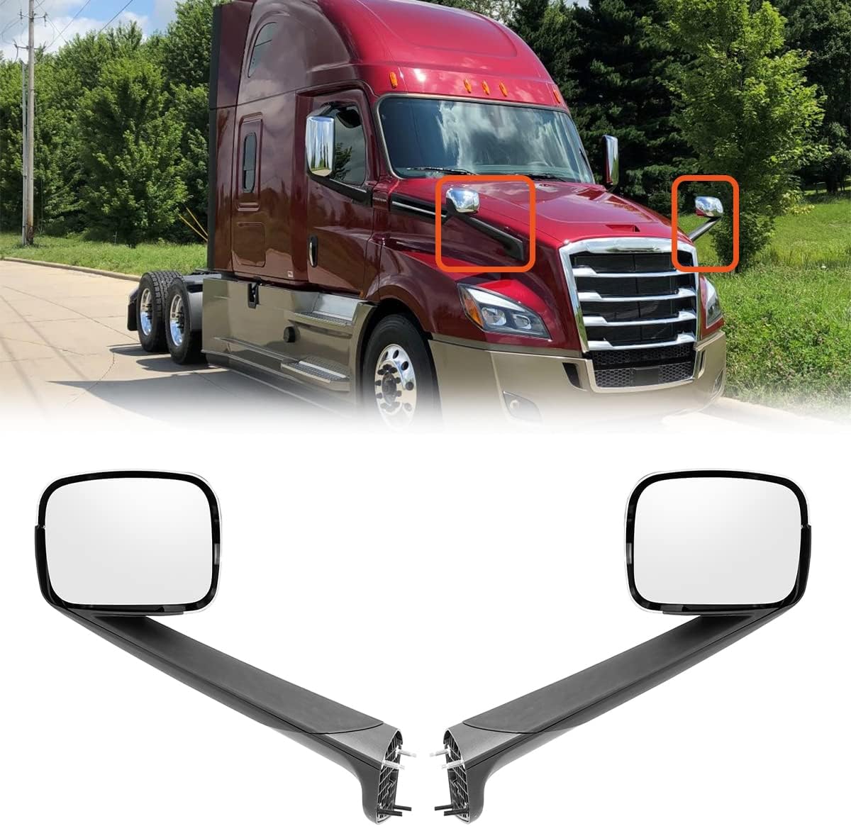 US Warehouse Local Stock Heated Pair Set Chrome Hood Mirror Fit for Freightliner New Cascadia 2018+ LH+RH Side