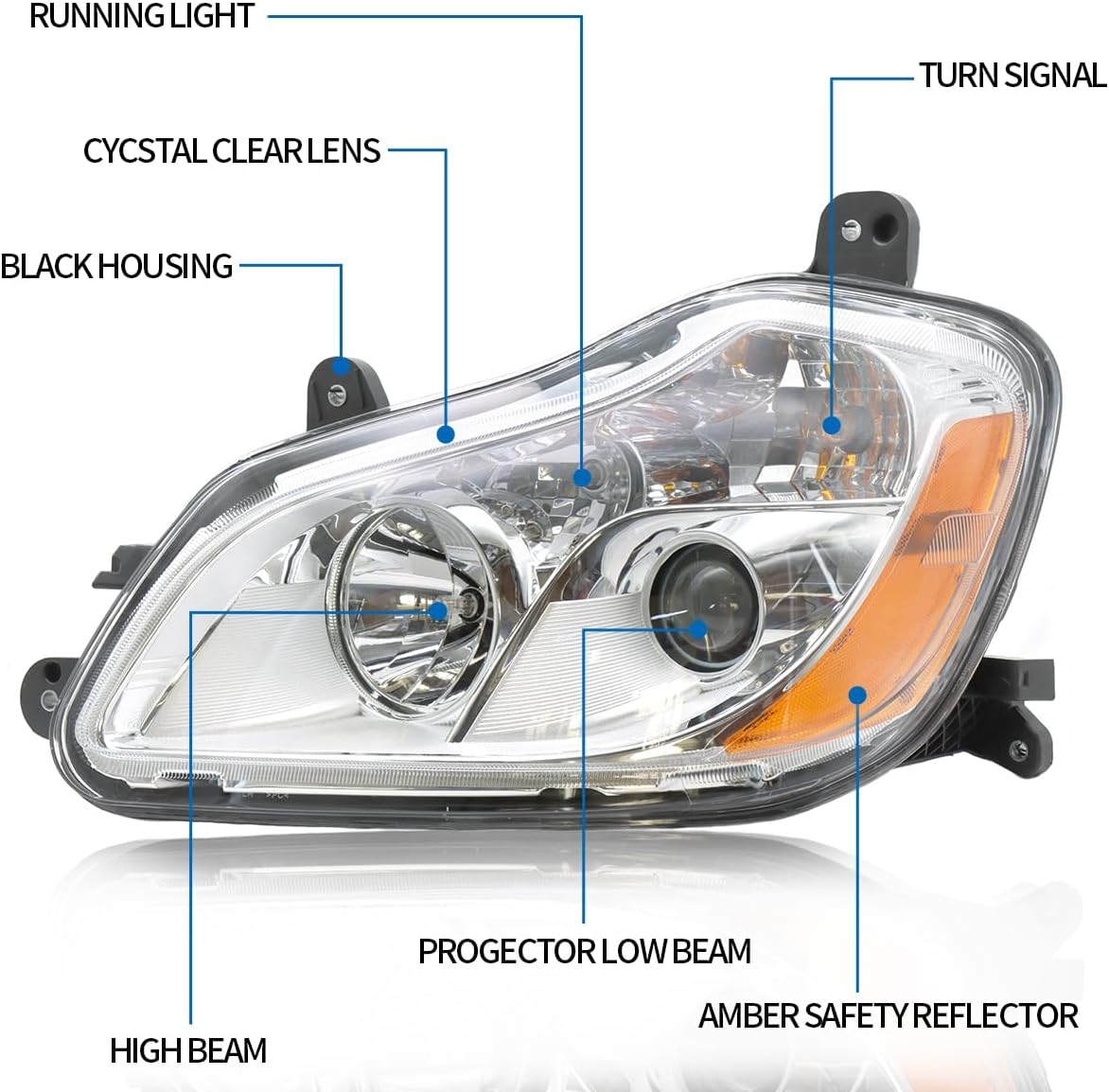 Headlight Assembly Fit for Kenworth T680 2013-2021, Halogen Headlights Headlamps W/Bulbs Chrome House Left Headlight Assembly