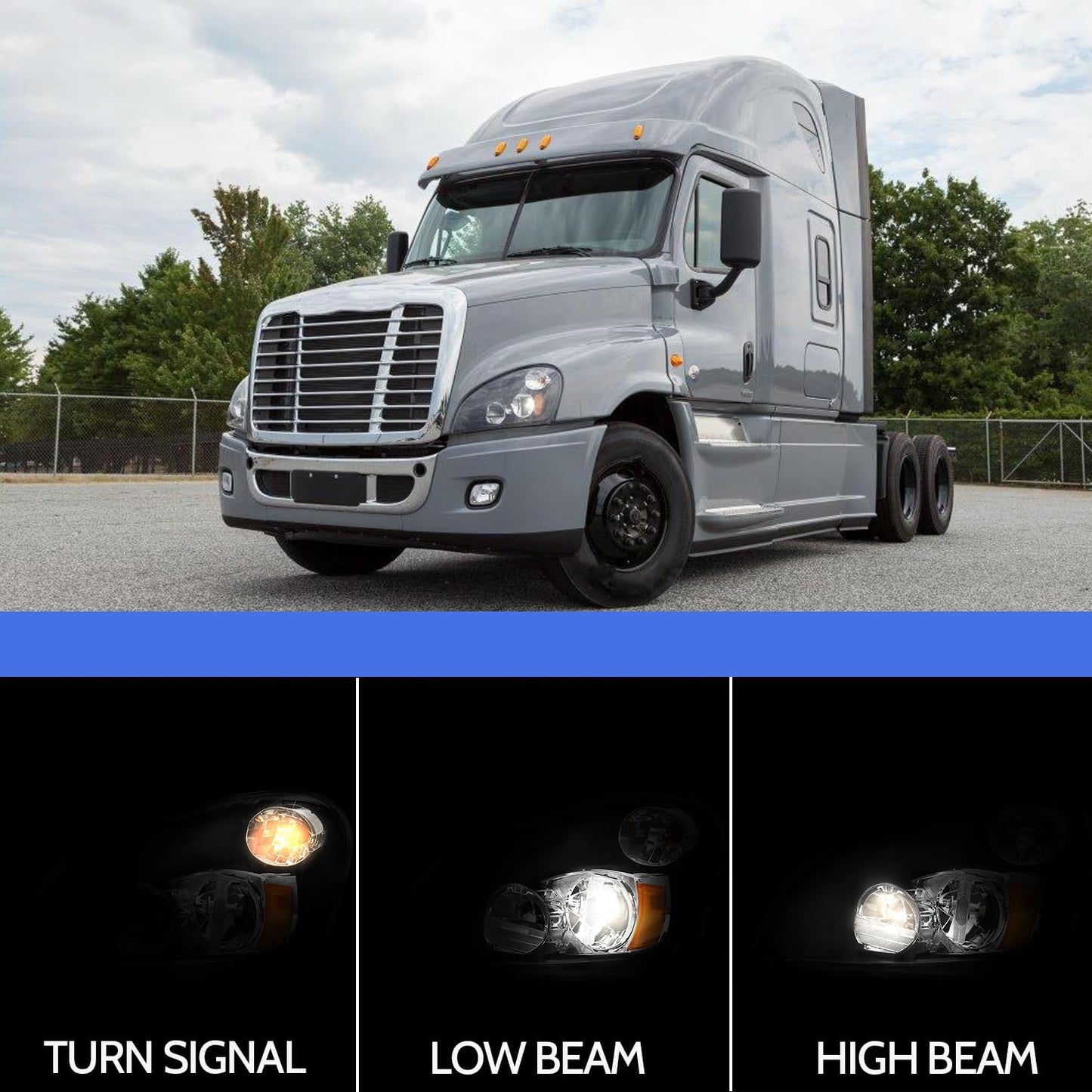 Headlight Assembly Compatible with 2008-2017 Freightliner Cascadia, LED Headlamps Assembly Black Interior Clear Lens Right