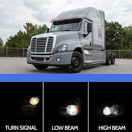 pair Headlight Assembly Compatible with 2008-2017 Freightliner Cascadia, LED Headlamps Assembly Black Interior Clear Lens Left Driver and Right Passenger Side