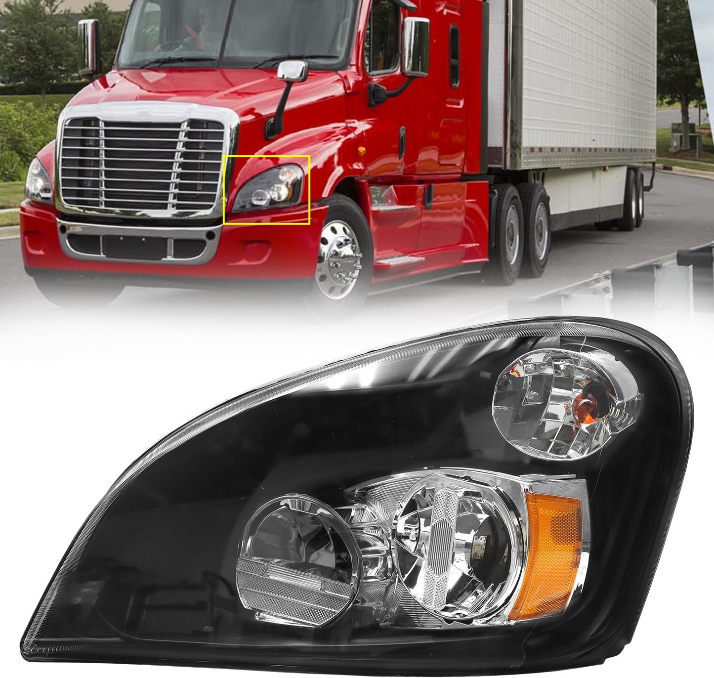 Headlight Assembly Compatible with 2008-2017 Freightliner Cascadia, LED Headlamps Assembly Black Interior Clear Lens Right