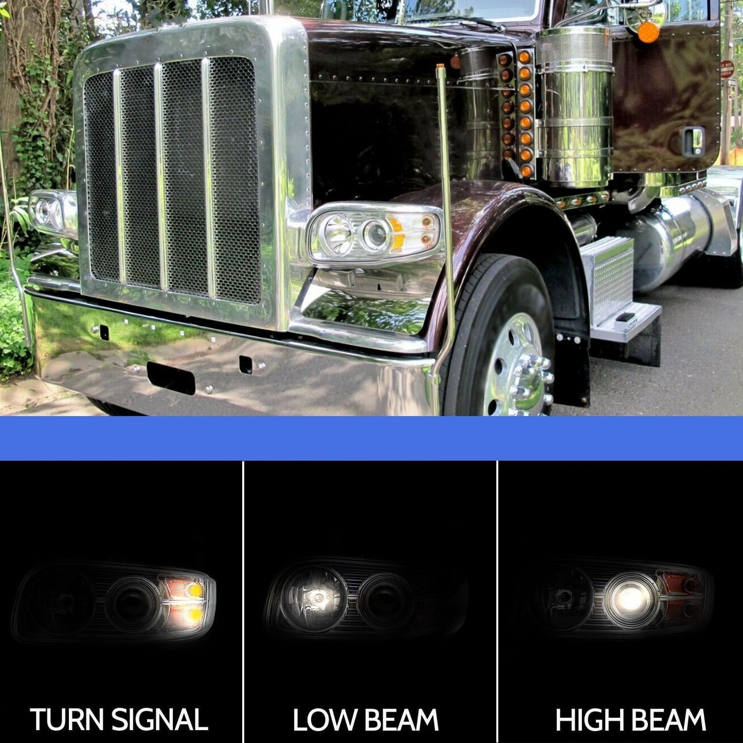 Headlight Assembly Fit for 2008-2018 Peterbilt 388-389, Halogen Headlights Headlamps W/Bulbs Chrome House (Pair of Headlight Assembly)