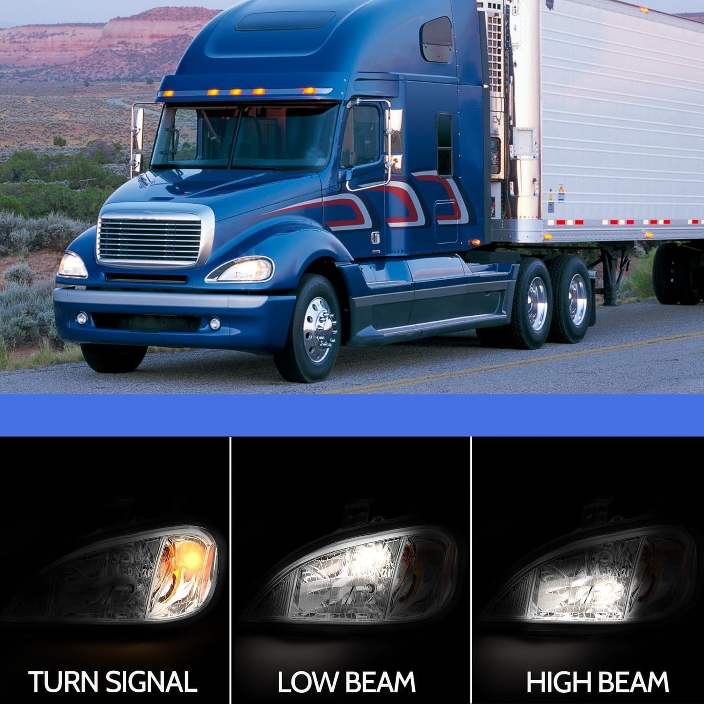 Headlights Assembly Fit For 2004-2017 Freightliner Columbia, Chrome Housing And Amber Reflector Headlamps (Chrome)