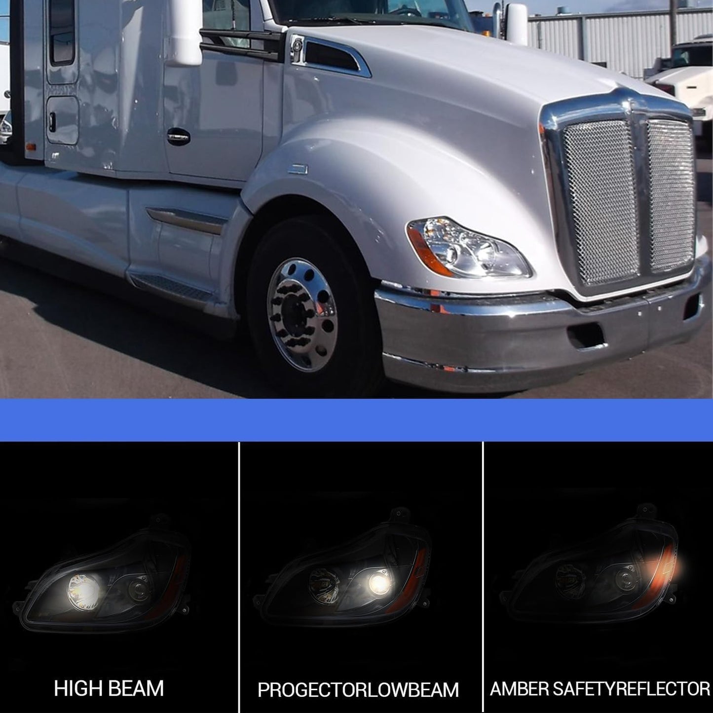 Headlight Assembly Fit for Kenworth T680 2013-2021, Halogen Headlights Headlamps W/Bulbs Chrome House Right Headlight Assembly
