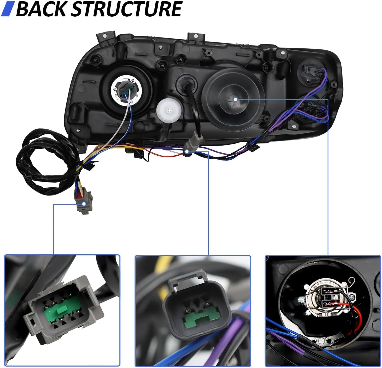 2008-2018, Peterbilt, 388-389, Headlights, US version, Halogen assembly+LED light strip