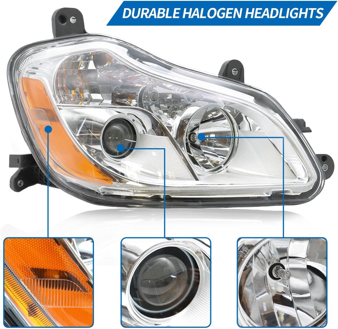 Headlight Assembly Fit for Kenworth T680 2013-2021, Halogen Headlights Headlamps W/Bulbs Chrome House Left Headlight Assembly