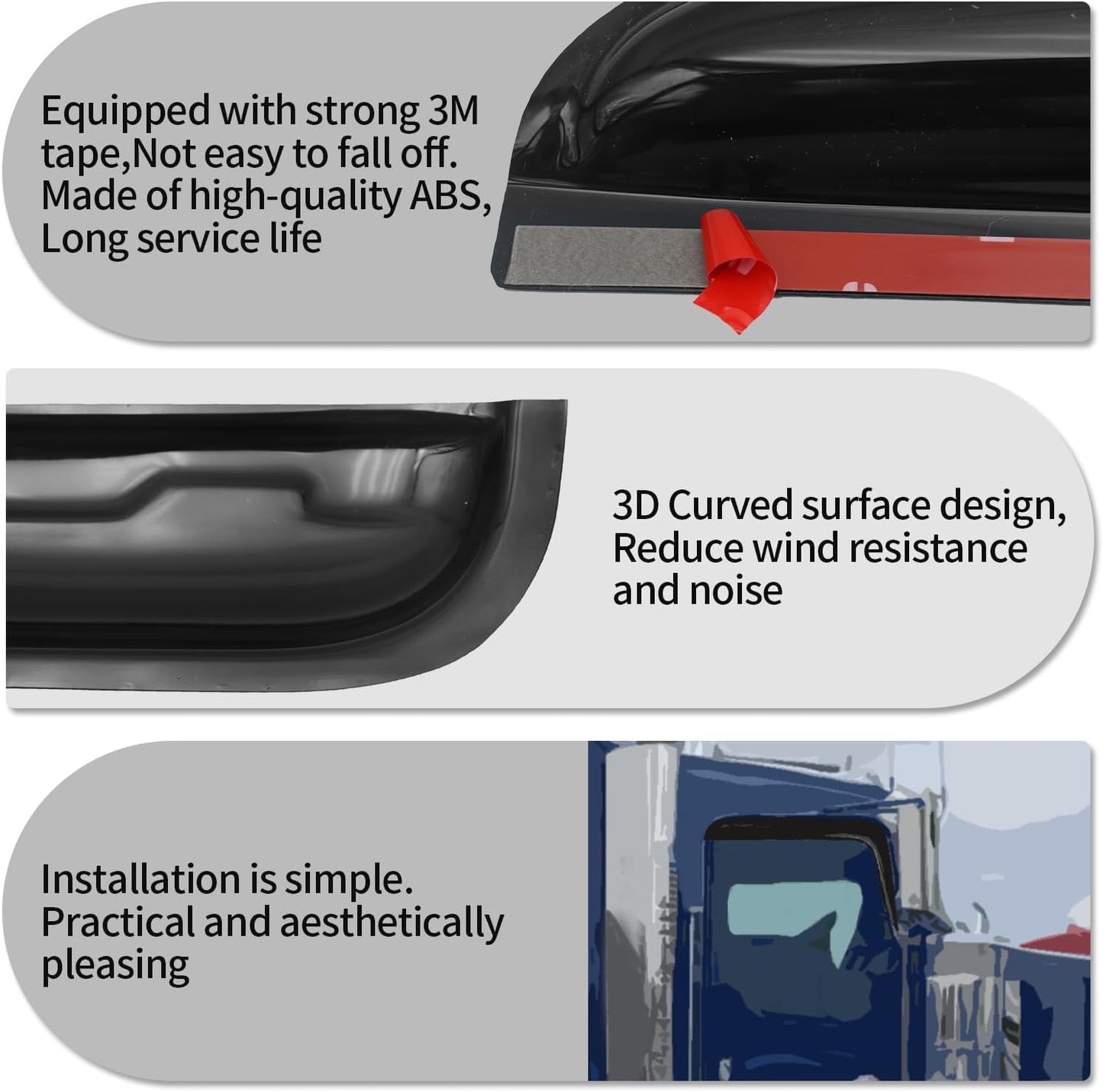 Window Air Rain Guard Deflectors Compatible with 1984-2008 Kenworth C500 W900 T800,Heavy Truck Ventvisor,Wind Visor Deflectors Set