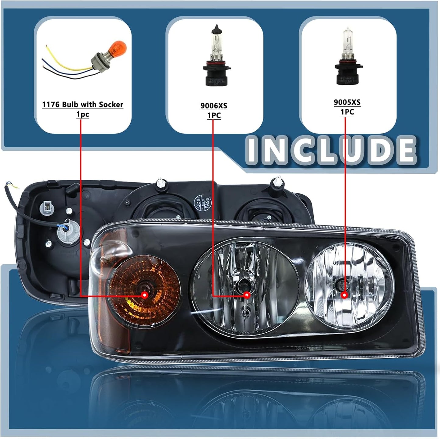 Headlights Assembly Fit for Mack Granite GU713 Lamp with Halogen Bulbs and Warm White,Both Sides Compatible with Select Mack Model Right Passenger,Left Driver Side (pair)