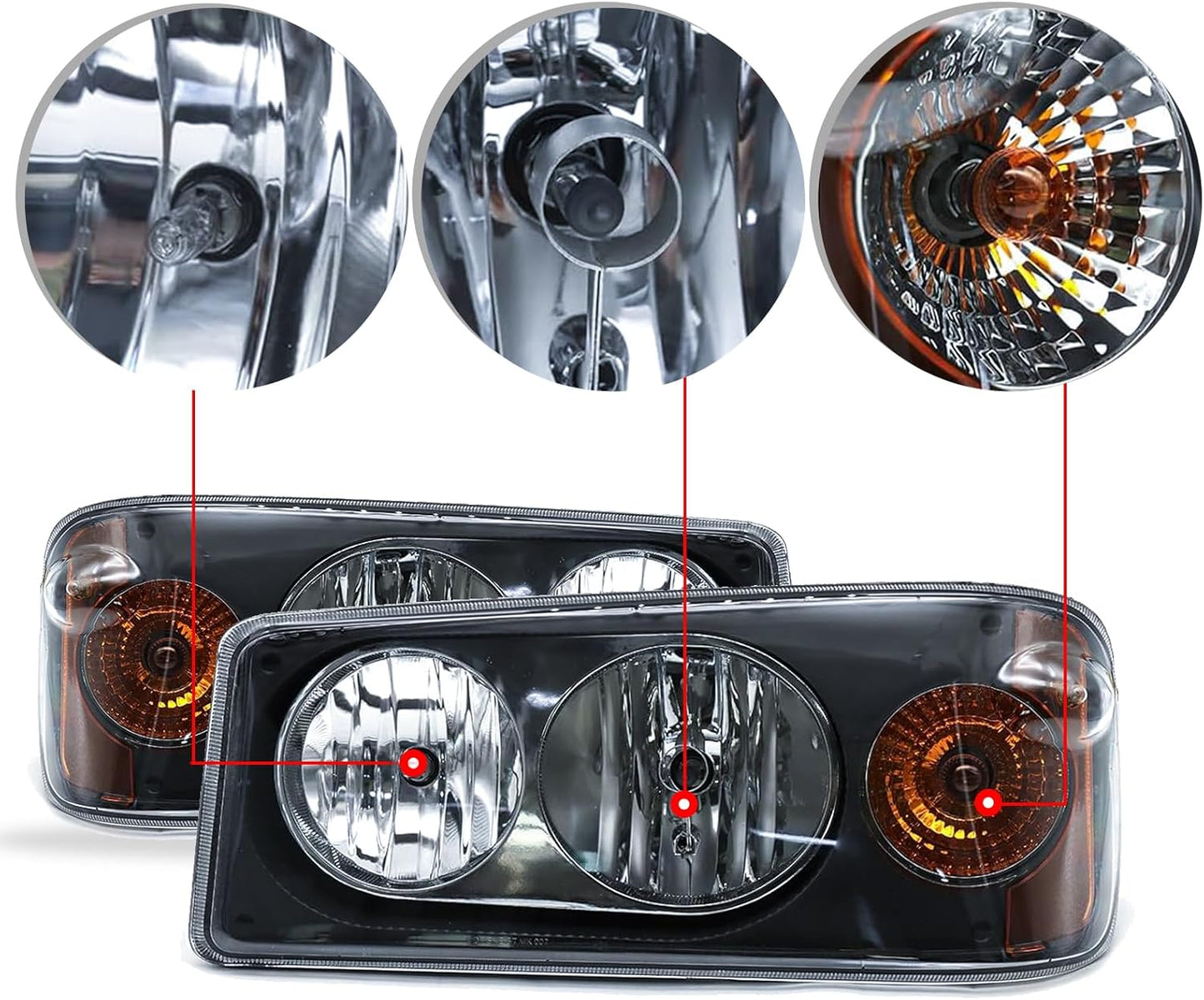 Headlights Assembly Fit for Mack Granite GU713 Lamp with Halogen Bulbs and Warm White,Both Sides Compatible with Select Mack Model Right Passenger,Left Driver Side (pair)
