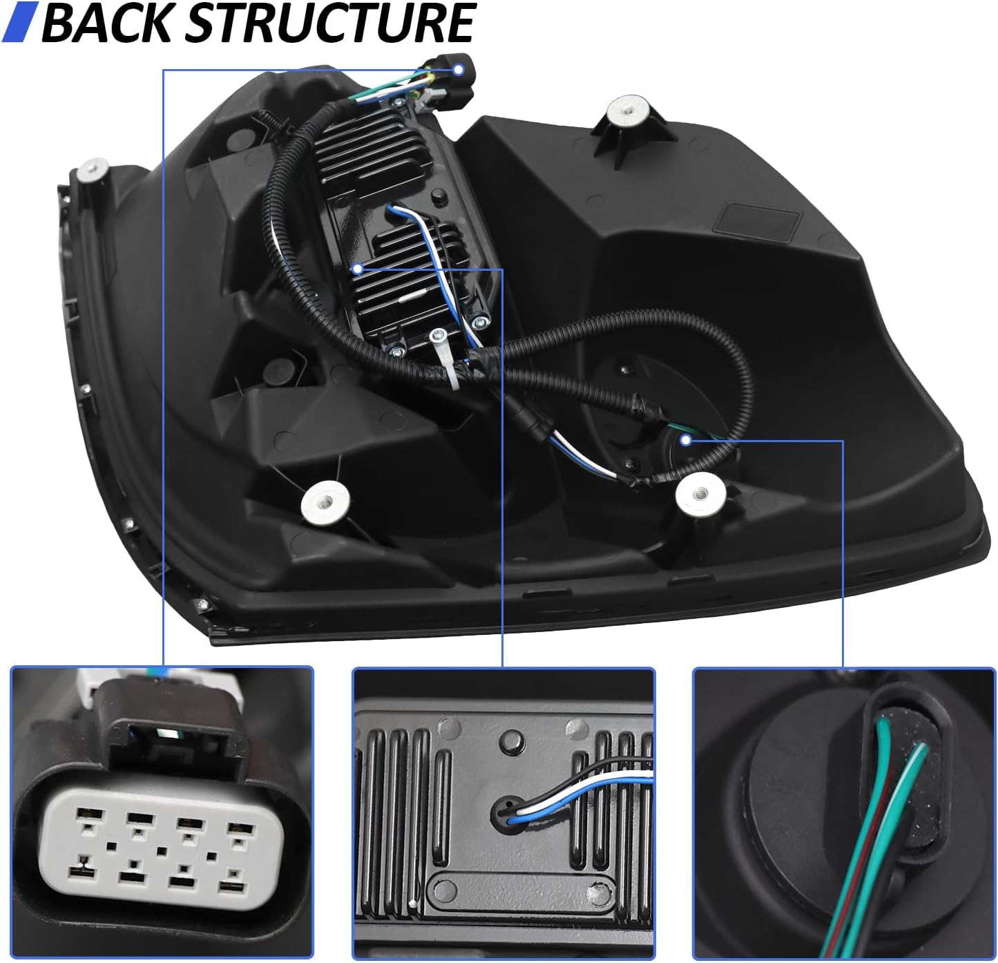 LED Headlight Assembly Compatible with Volvo VNL 2004-2014,Black Factory Style LED High/Low Beam Headlamp Passenger (Headlight Assembly)