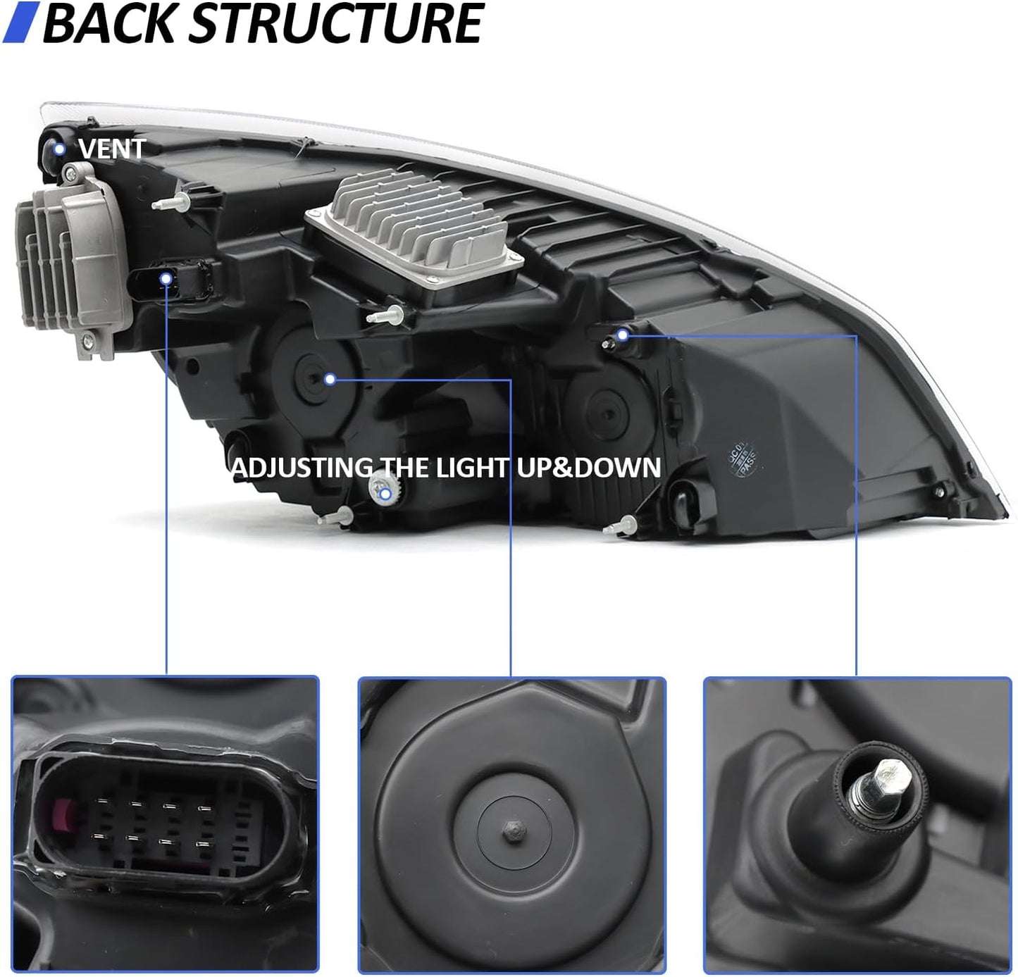 New Body Style Halogen Headlight Assembly Fit for Freightliner Cascadia 2018+,Right, Headlamps, Black Housing