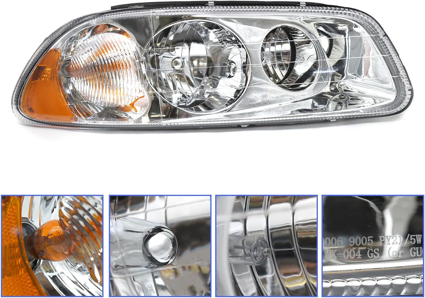 Headlight Assembly Fit for MACK GU4 GU5 GU7 CT713 GU8 CX CXN CXU CTP Semi Trucks, Pair of Chrome Headlamp Passenger Side Halogen,Bulbs Included