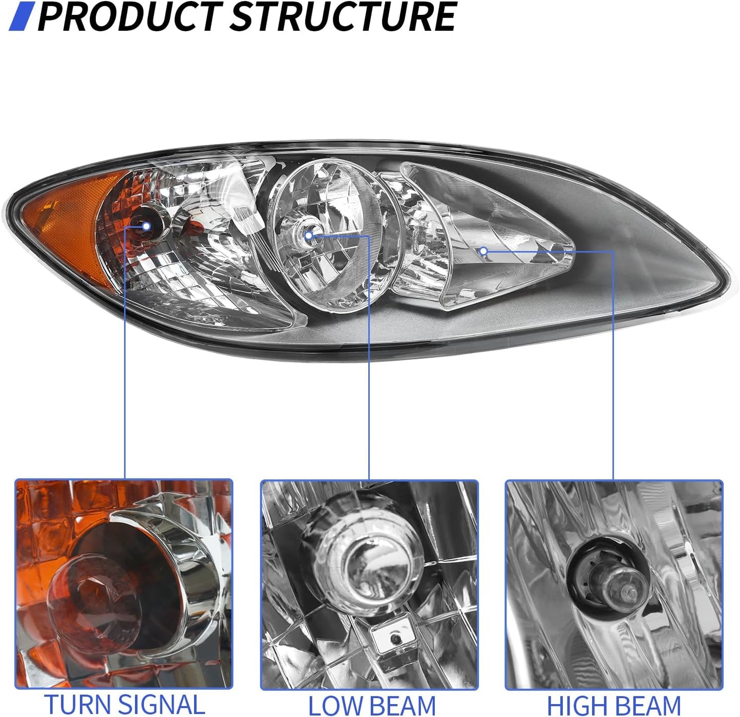 Headlights Assembly Fit for 2008-2016 International ProStar,Halogen Headlamps Assembly, Driver and Passenger Side(Chrome Left Right)