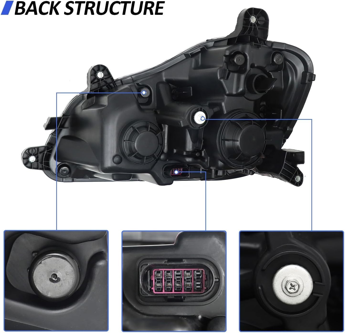 Headlight Assembly Fit for Kenworth T680 2013-2021, Halogen Headlights Headlamps W/Bulbs Black House Black, A Pair of Headlight Assembly