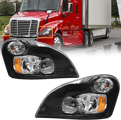 pair Headlight Assembly Compatible with 2008-2017 Freightliner Cascadia, LED Headlamps Assembly Black Interior Clear Lens Left Driver and Right Passenger Side