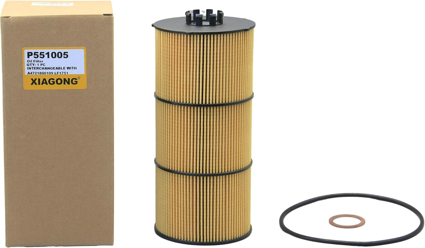 P551005 Oil Filter Replace A4721800109 LF17511 A4721800509 A4721840225 A4721841325 A4731800909 P7505 LP5090 57909 Compatible with Detroit DD13 DD15 DD16 Freightliner Trucks Buses Cascadia