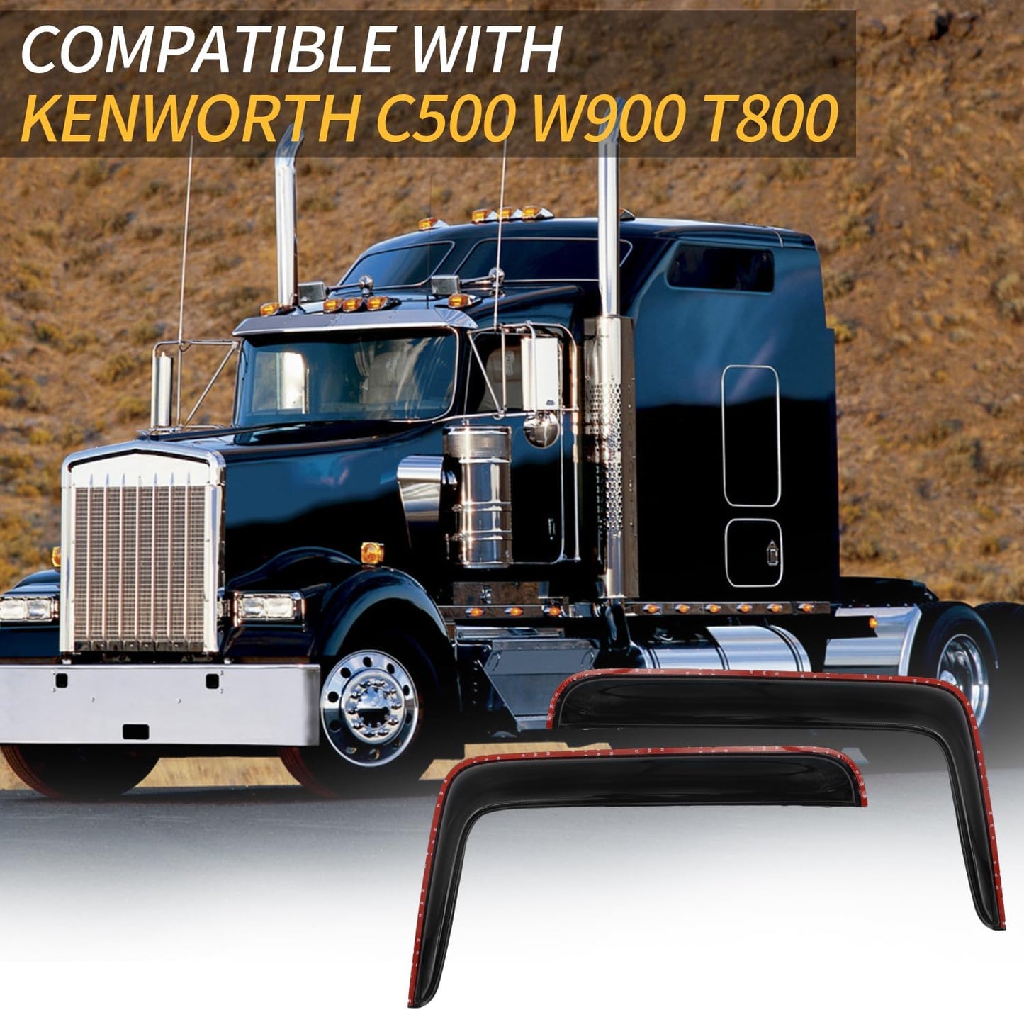 Window Air Rain Guard Deflectors Compatible with 1984-2008 Kenworth C500 W900 T800,Heavy Truck Ventvisor,Wind Visor Deflectors Set