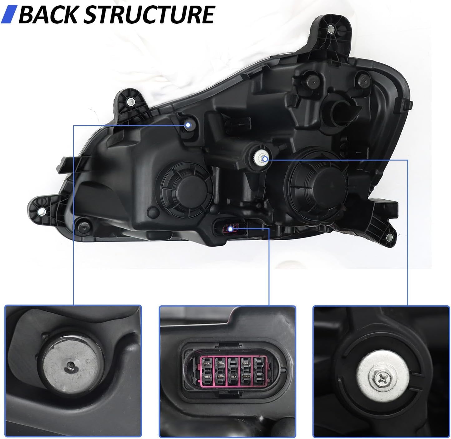 Headlight Assembly Fit for Kenworth T680 2013-2021, Halogen Headlights Headlamps W/Bulbs Black House Black, A Pair of Headlight Assembly