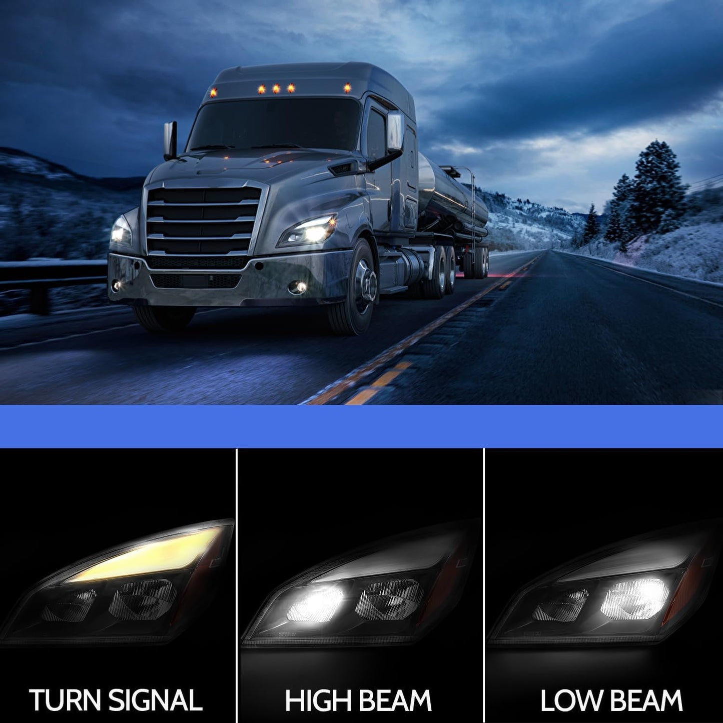 New Body Style Halogen Headlight Assembly Fit for Freightliner Cascadia 2018+,Right, Headlamps, Black Housing