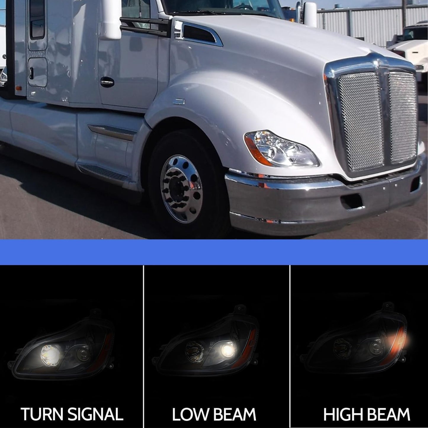 Headlight Assembly Fit for Kenworth T680 2013-2021, Halogen Headlights Headlamps W/Bulbs Black House Black, A Pair of Headlight Assembly