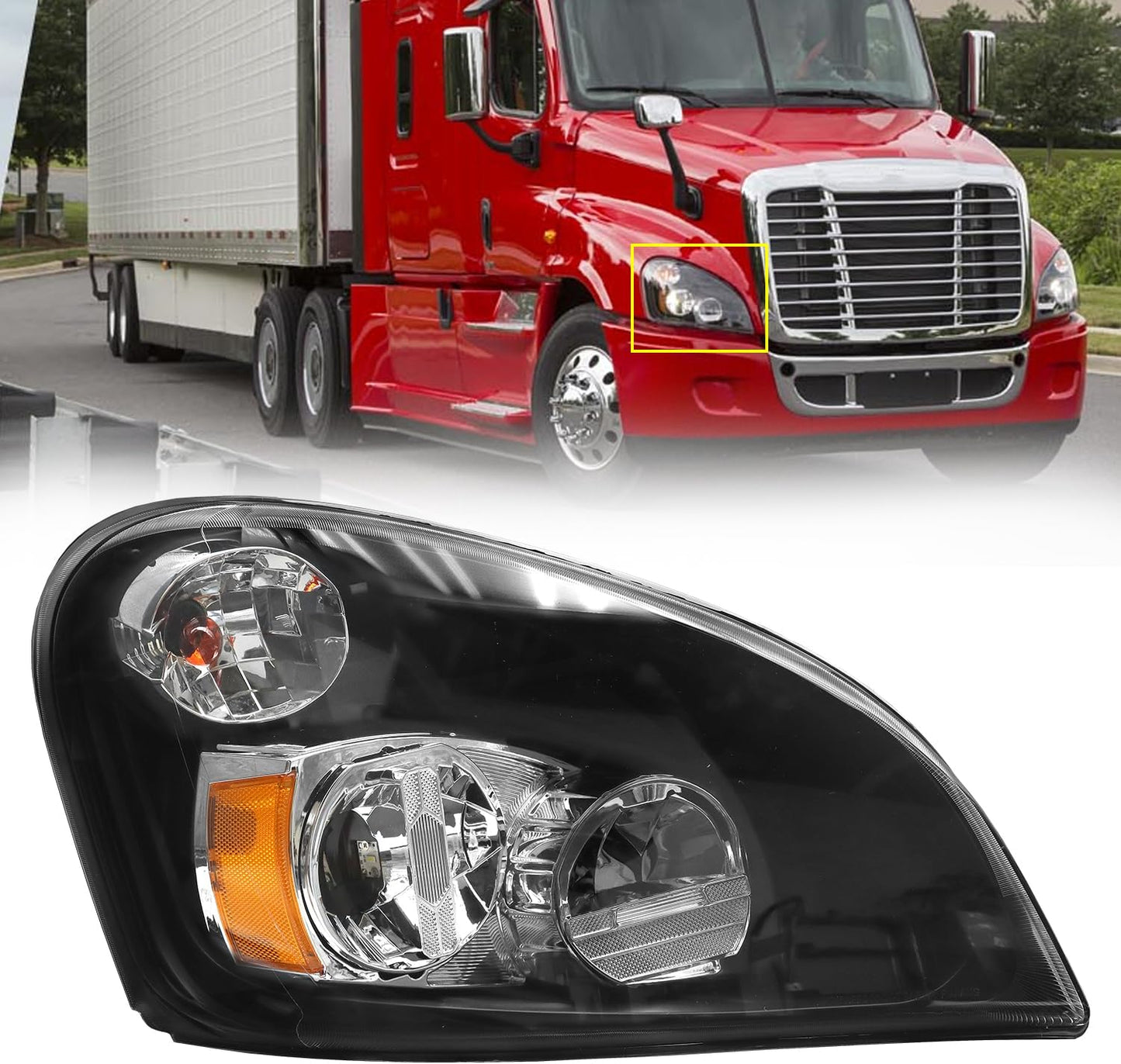 Headlight Assembly Compatible with 2008-2017 Freightliner Cascadia, LED Headlamps Assembly Black Interior Clear Lens Right