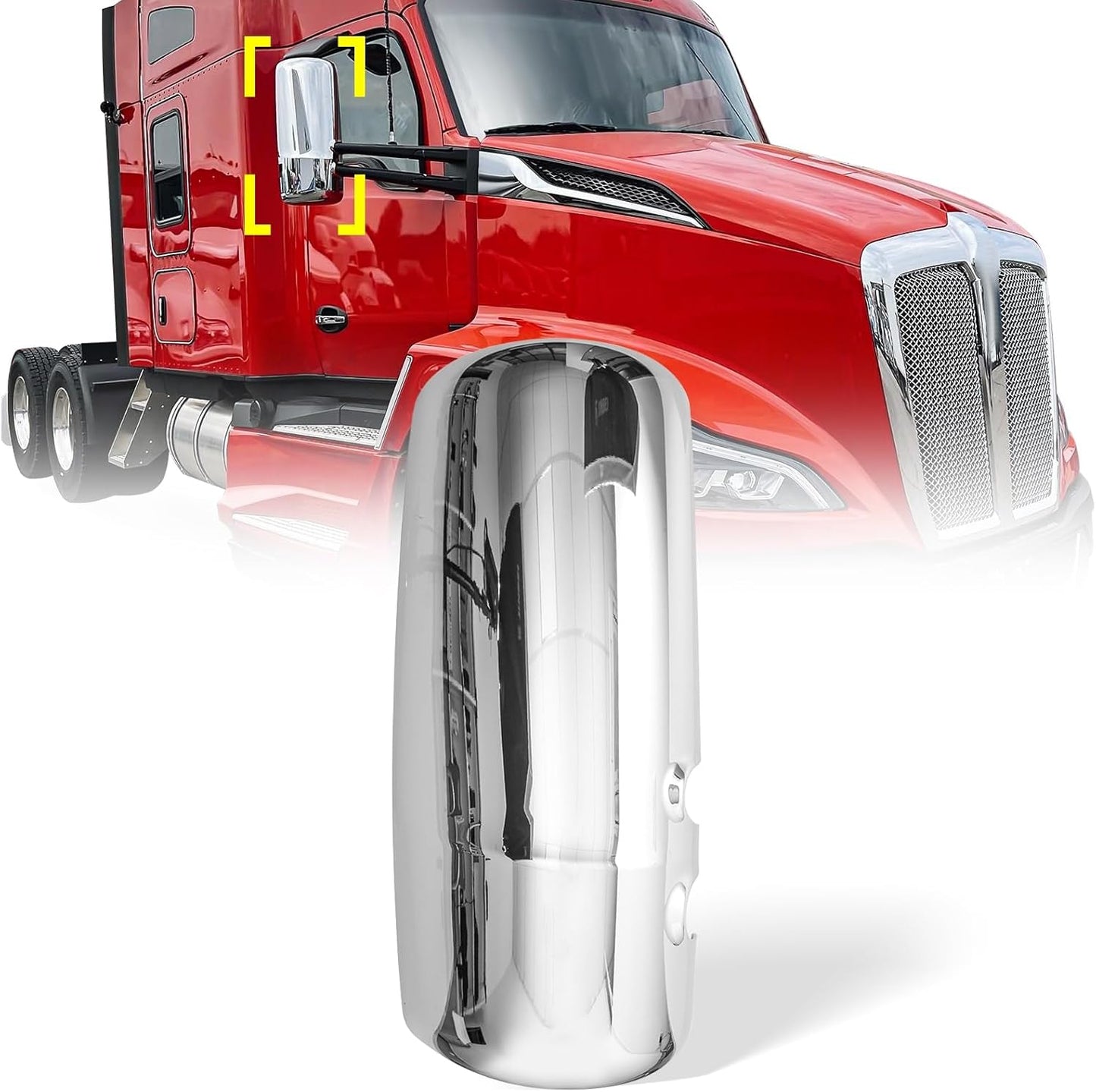 Chrome Door Mirror Cover for Kenworth T680, Side Mirror Cover Driver Right Side Fit Kenworth T680/T880 From 2013 to Onward