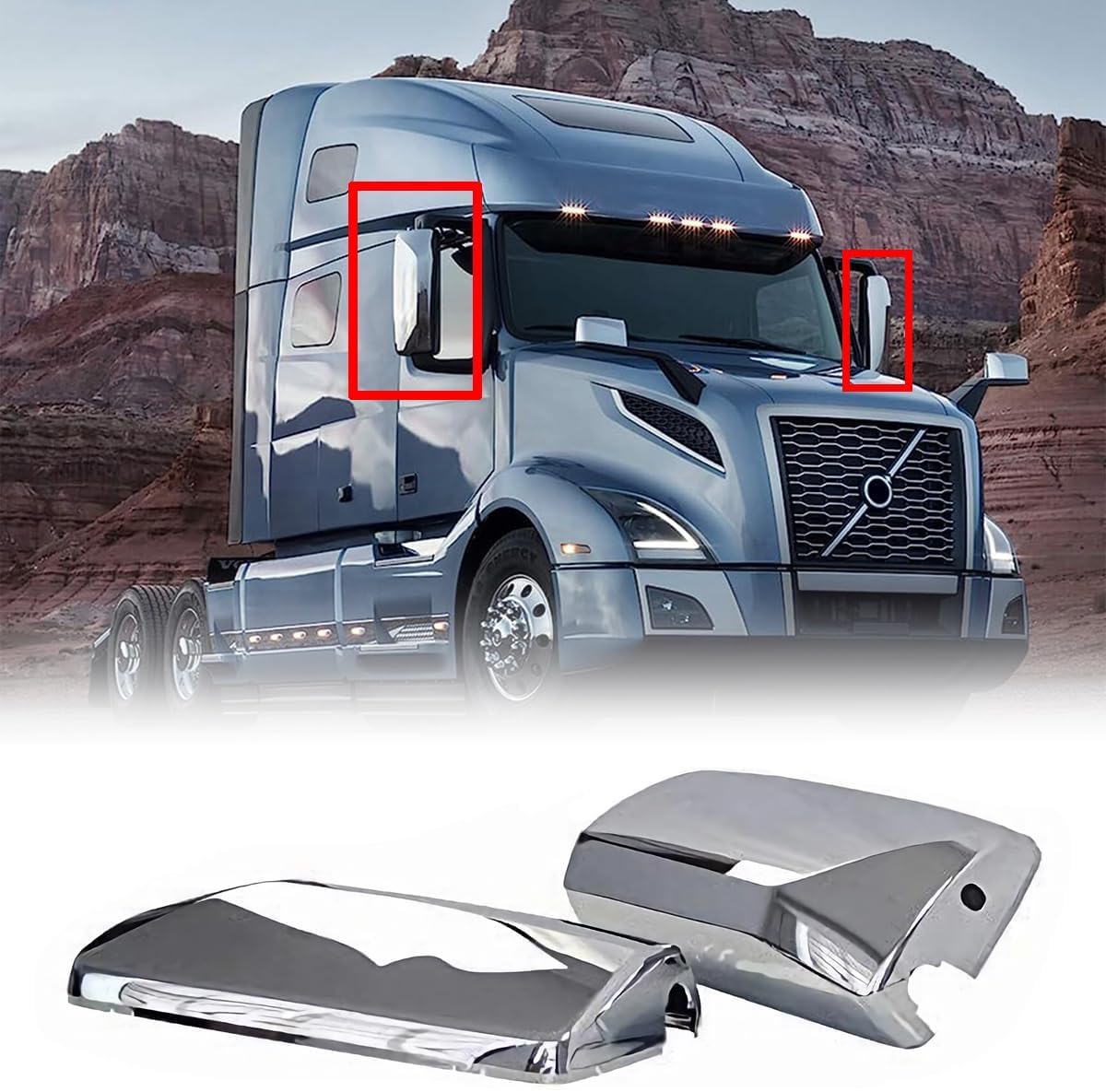 aostirmotor Pair Chrome Door Mirror Covers Fit for Volvo VNL 670/730/860/780/630 VNM 200/430/630 VNX 300 Chrome Side Mirror Caps for Volvo VNL VN VNM (Driver and Passenger Side)