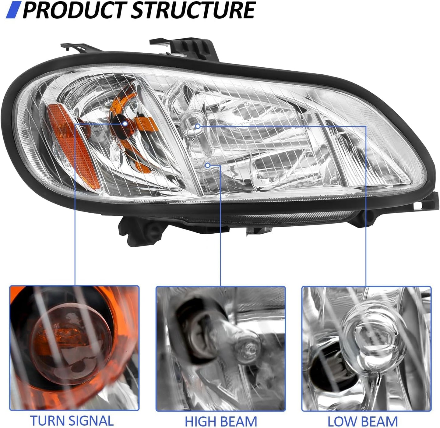Headlight Assembly Compatible with 2004-2013 Freightliner M2 106 M2 112, Headlamps Head Lights Lamp Assembly (Left)