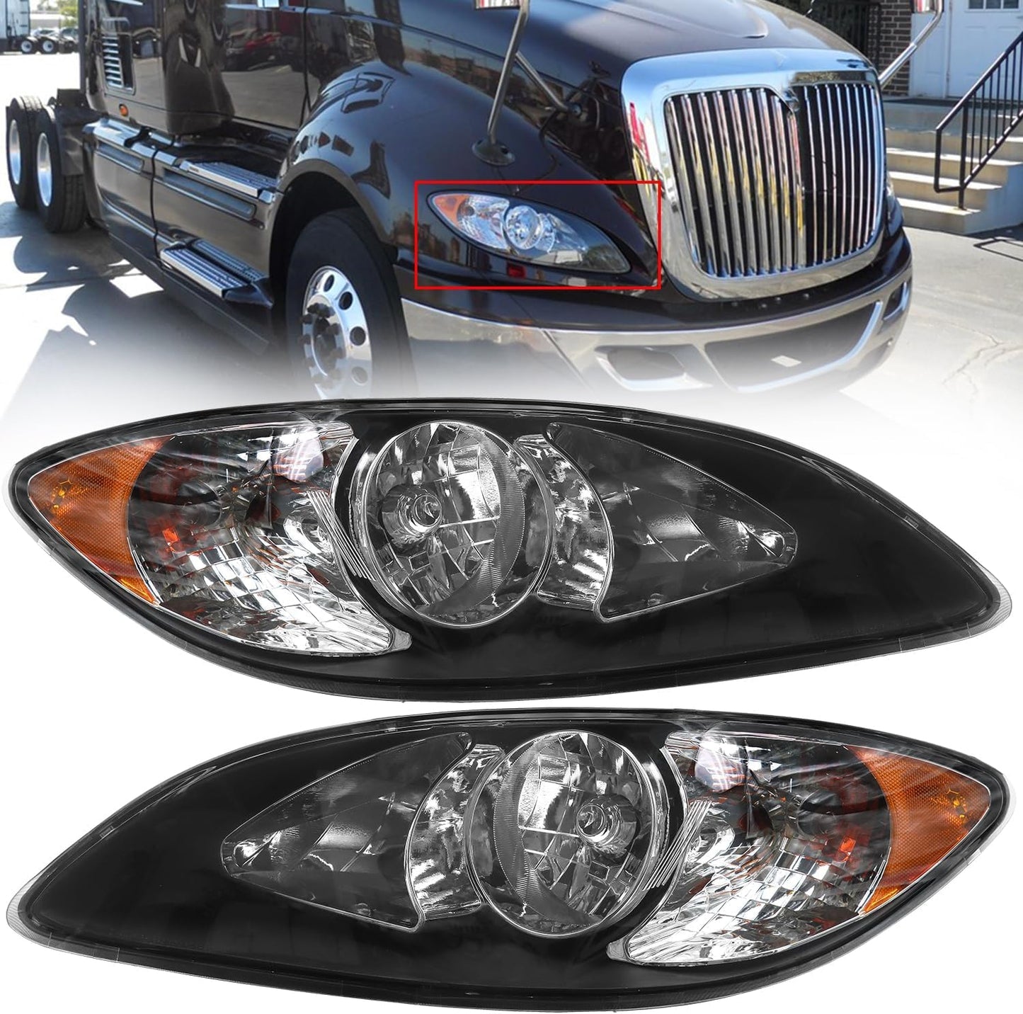 For 2008-2016 International Prostar Headlight Set Black