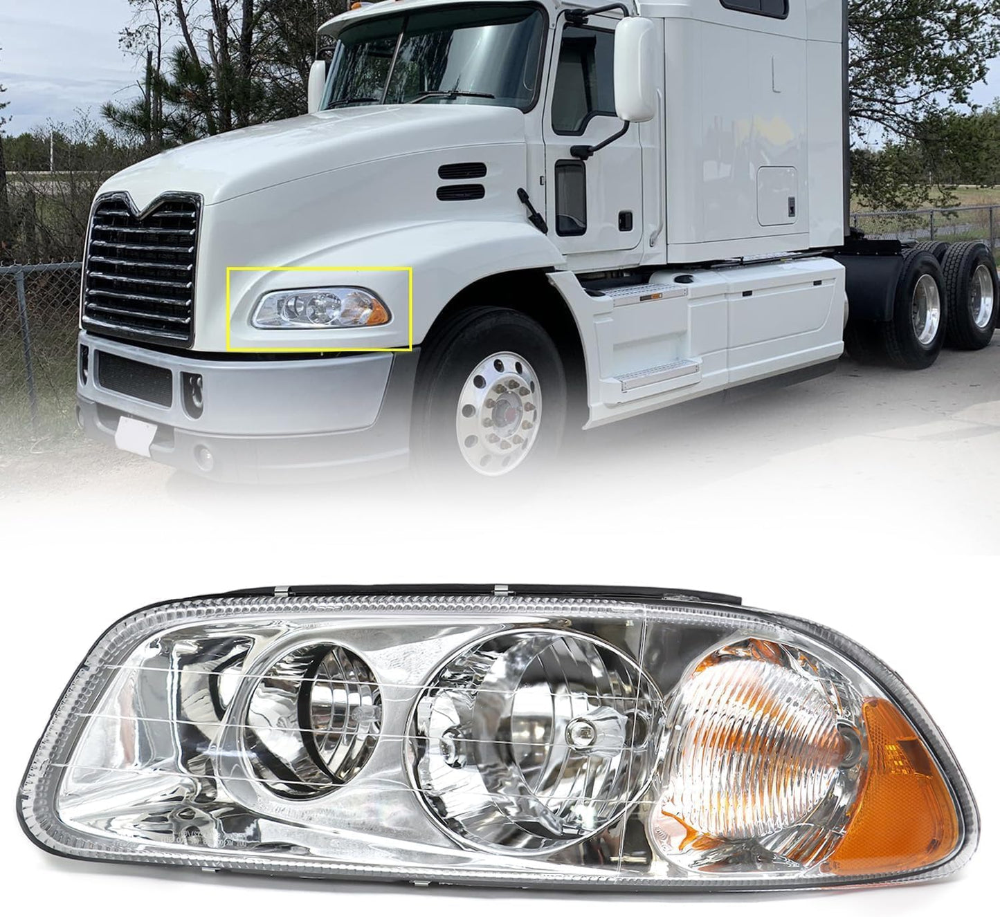 Headlight Assembly Fit for MACK GU4 GU5 GU7 CT713 GU8 CX CXN CXU CTP Semi Trucks, Pair of Chrome Headlamp Left/Driver &Halogen,Bulbs Included