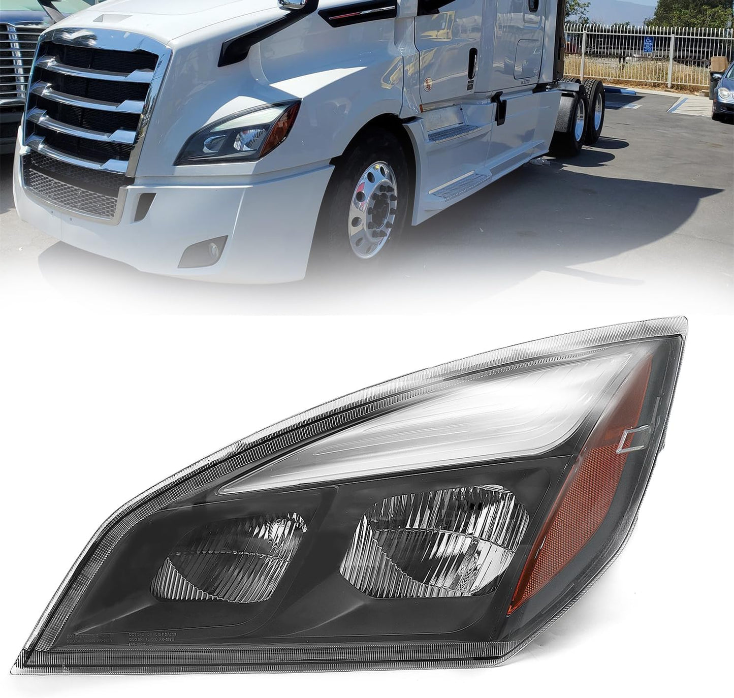 New Body Style Halogen Headlight Assembly Fit for Freightliner Cascadia 2018+, Left, Headlamps, Black Housing