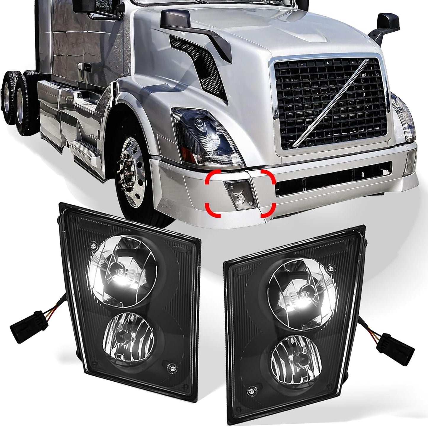 Fog Light for Volvo VNL VN (2004-2015) Truck,Front DRL Lamp with Bulbs Fog Lights Assembly Replacement Waterproof Clear for Volvo VNL VN Driver&Passenger Left&Right Universal Side (A Pair)