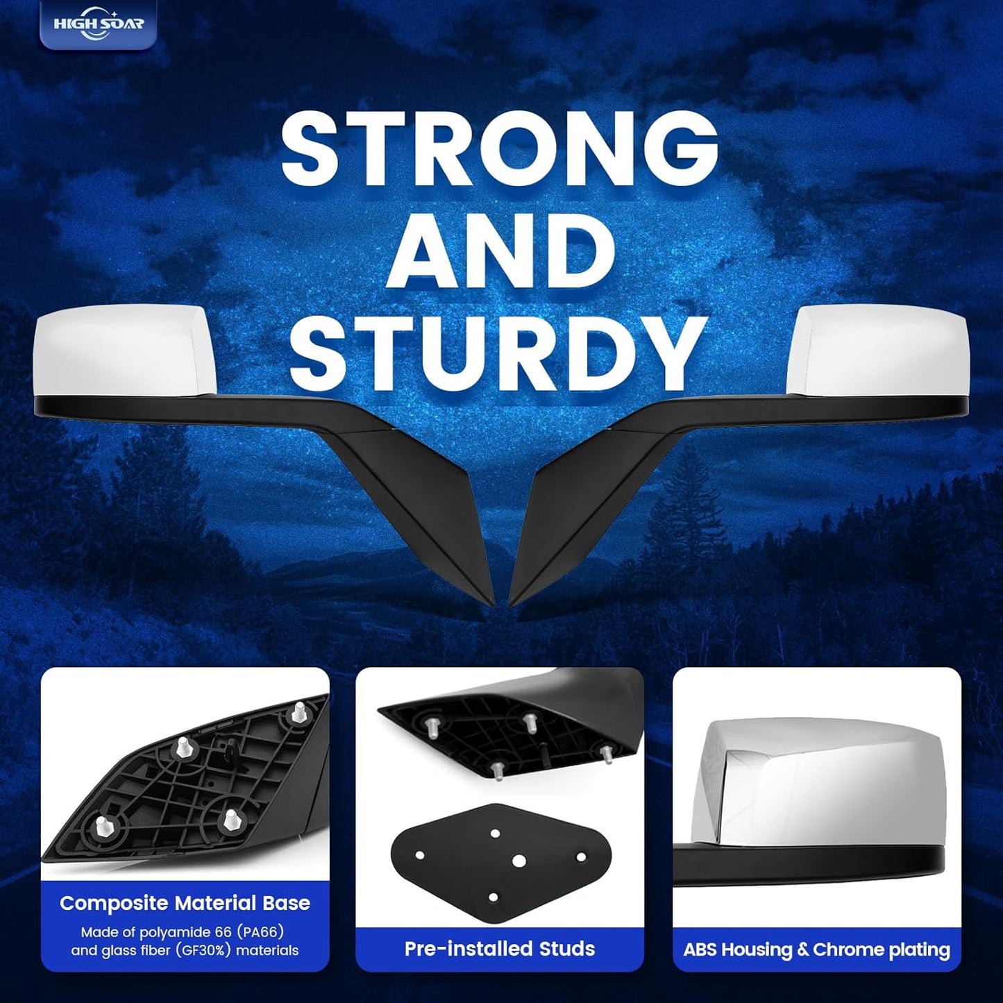 Hood Mirror Assembly for Volvo VNL(2004-2014),Truck Hood Mirror with Arm Replacement for Volvo VNL Left Driver Side and Right Passenger Side (A Pair) (Chrome)