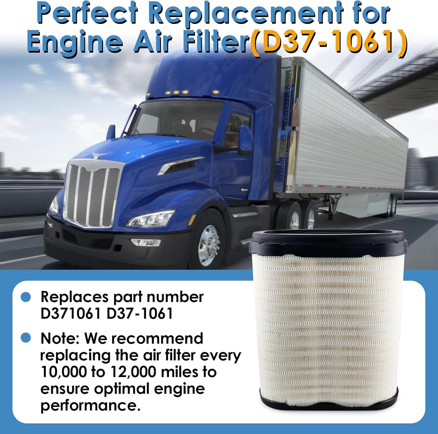 Engine Air Filter Compatible with KENWORTH T680 2023 Compatible with PETERBILT 579 2023 Replaces D371061 D37-1061