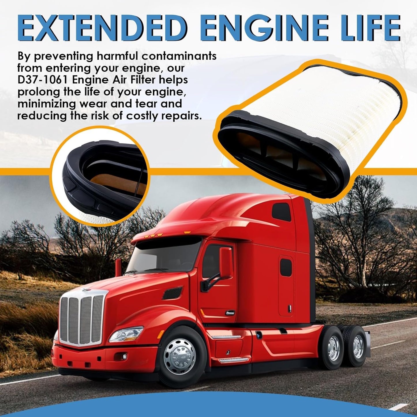 Engine Air Filter Compatible with KENWORTH T680 2023 Compatible with PETERBILT 579 2023 Replaces D371061 D37-1061