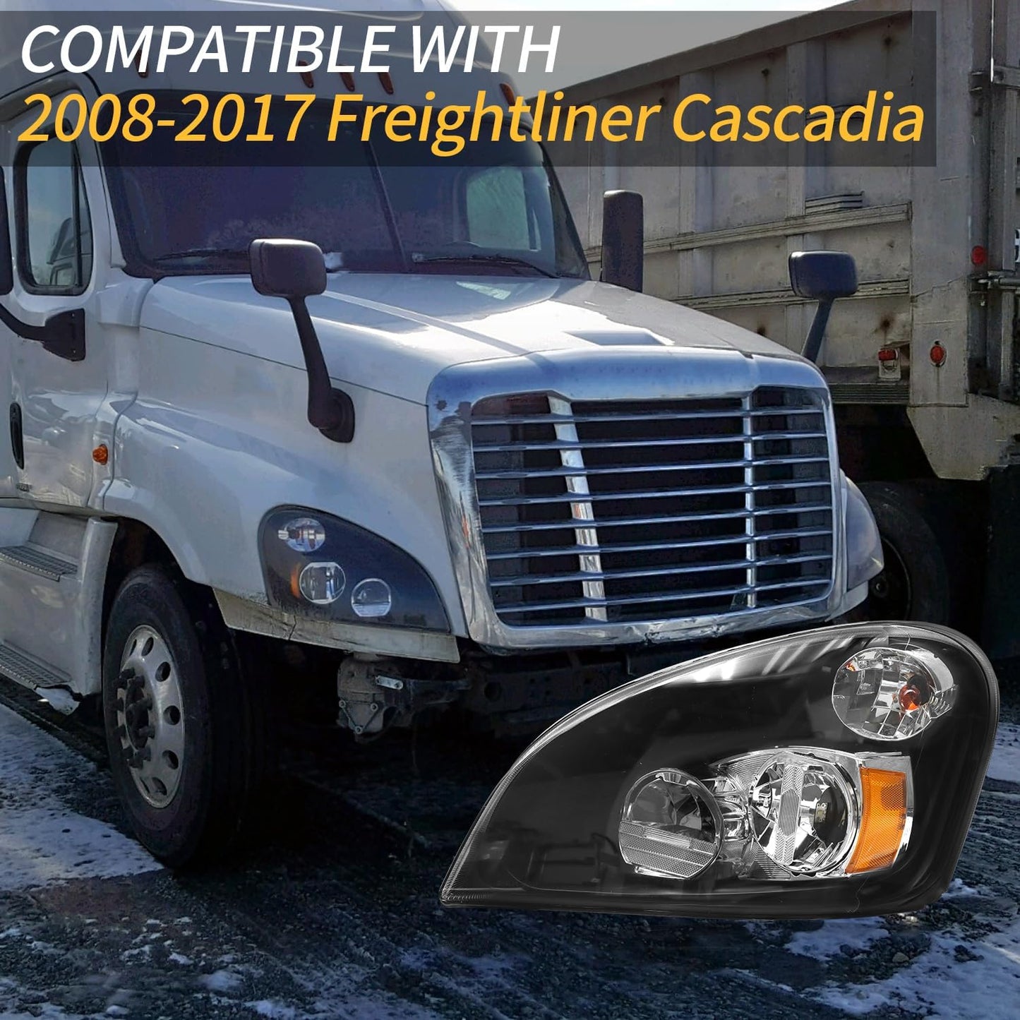 Headlight Assembly Compatible with 2008-2017 Freightliner Cascadia, LED Headlamps Assembly Black Interior Clear Lens Right