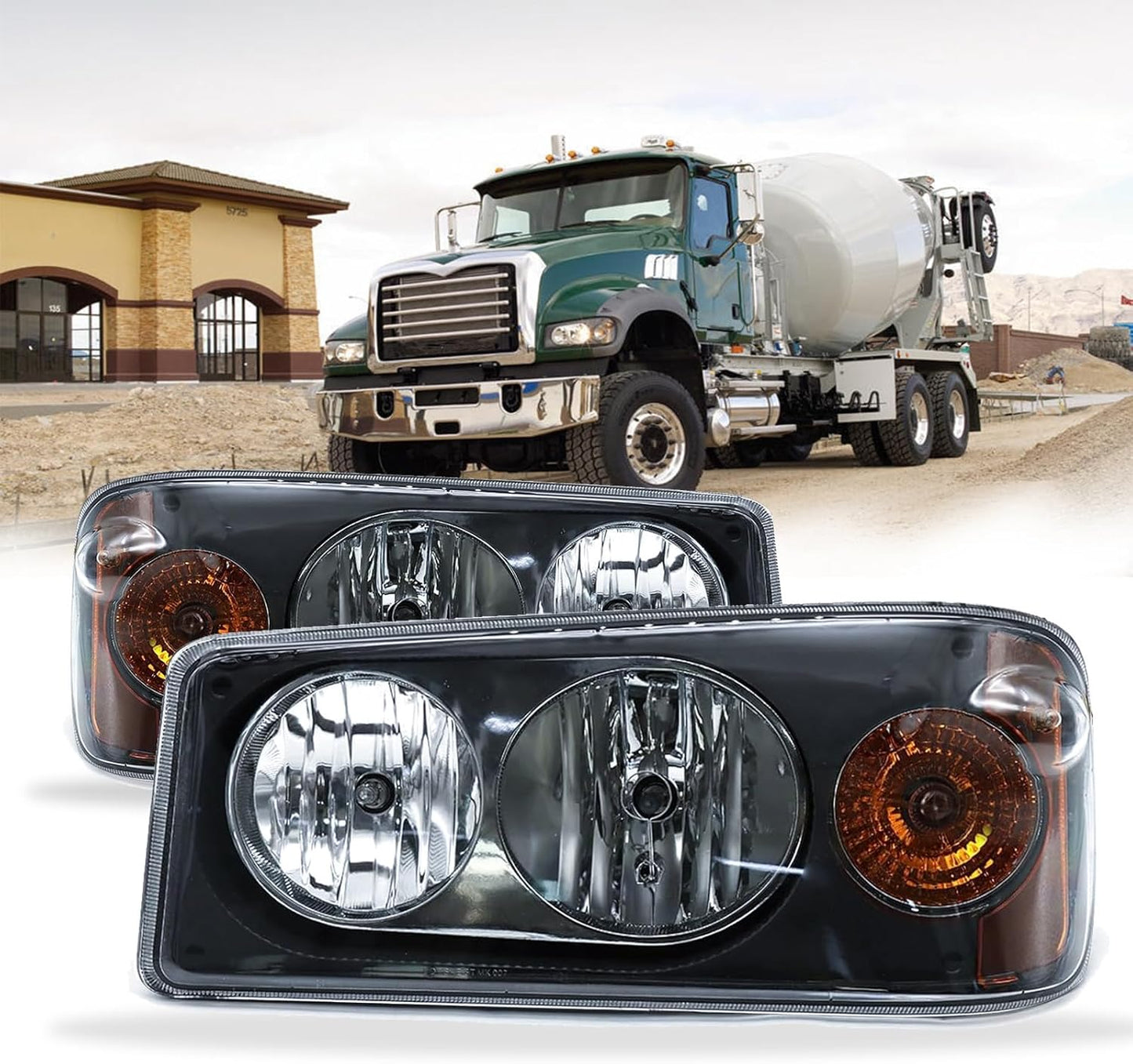 Headlights Assembly Fit for Mack Granite GU713 Lamp with Halogen Bulbs and Warm White,Both Sides Compatible with Select Mack Model Right Passenger,Left Driver Side (pair)