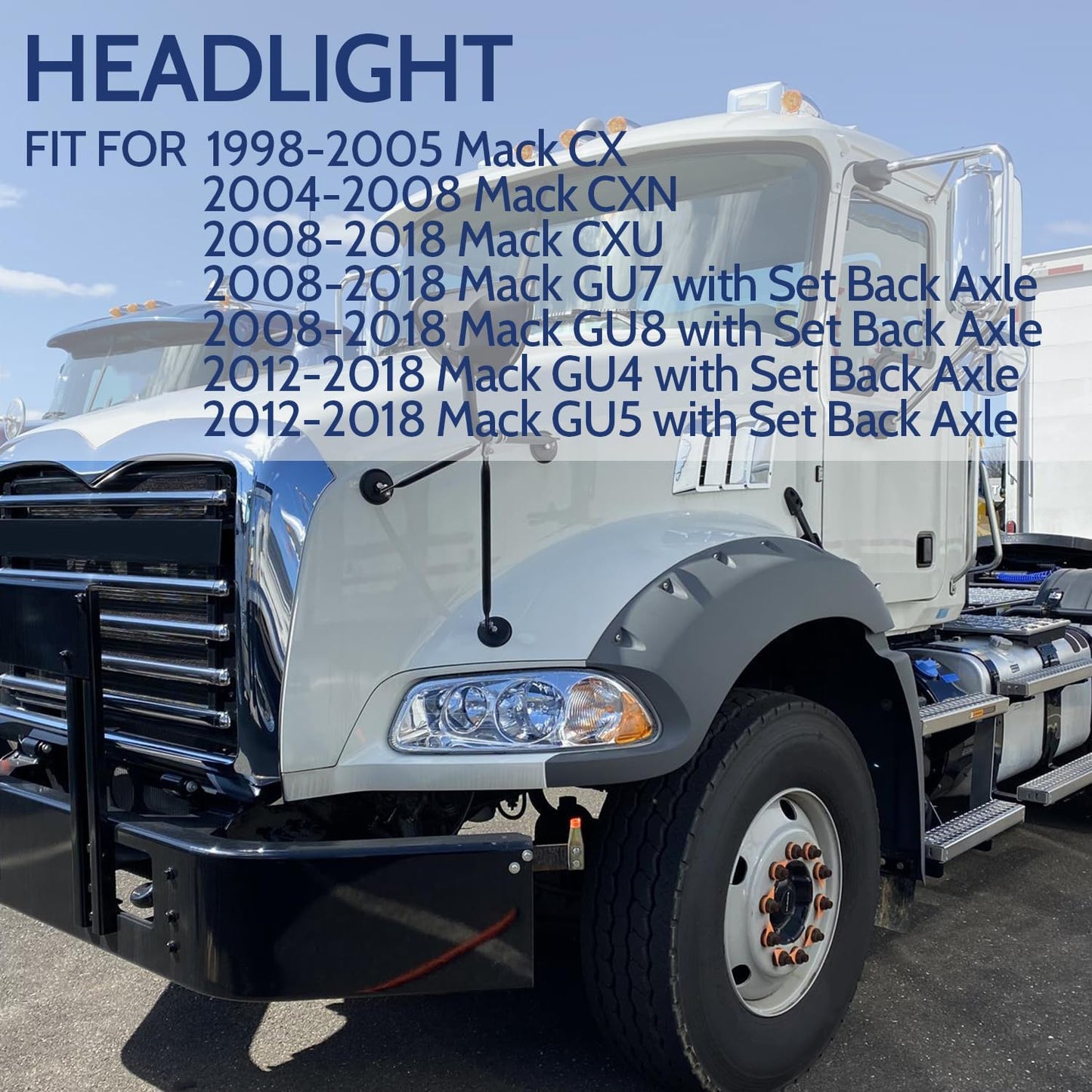 Headlight Assembly Fit for MACK GU4 GU5 GU7 CT713 GU8 CX CXN CXU CTP Semi Trucks, Pair of Chrome Headlamp Passenger Side Halogen,Bulbs Included
